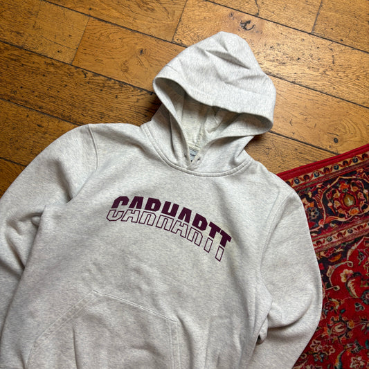 Vintage Carhartt Grey Spellout Hoodie Sweatshirt - S