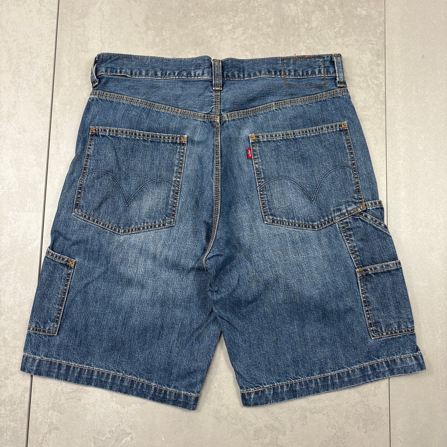 Vintage Levis Blue Baggy Carpenter Denim Shorts - 36