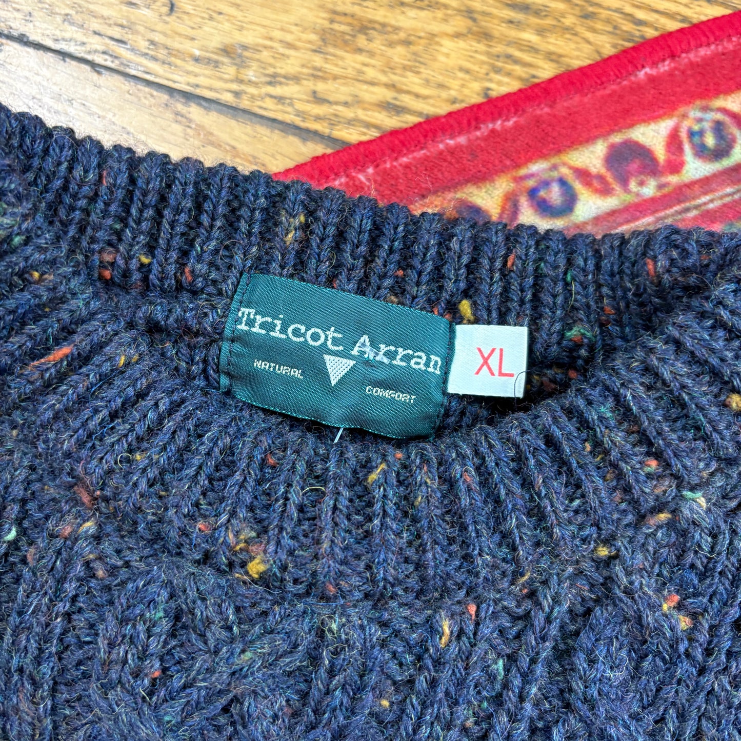 Vintage Navy Chunky Cable Arran Wool Knit Jumper - XL