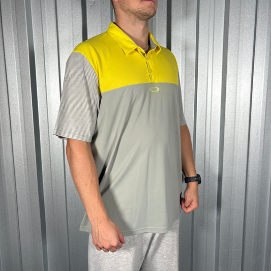 Oakley Yellow Grey Golf Polo T Shirt - XL