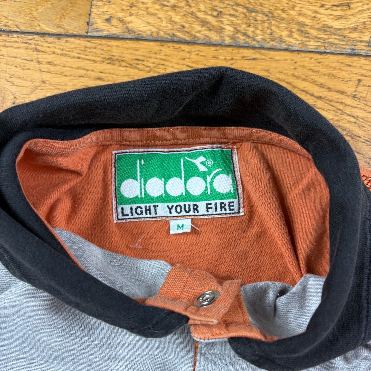 Vintage Diadora Black Orange Stripe Polo T-Shirt - M