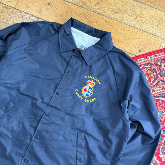 Vintage Grey Embroidered Coast Guard Nylon Coach Harrington Jacket - XL