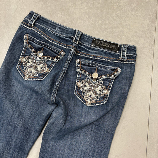 Vintage LA Idol Y2K Rhinestone Flared Hip Hop Bootcut Jeans - Size 12/14