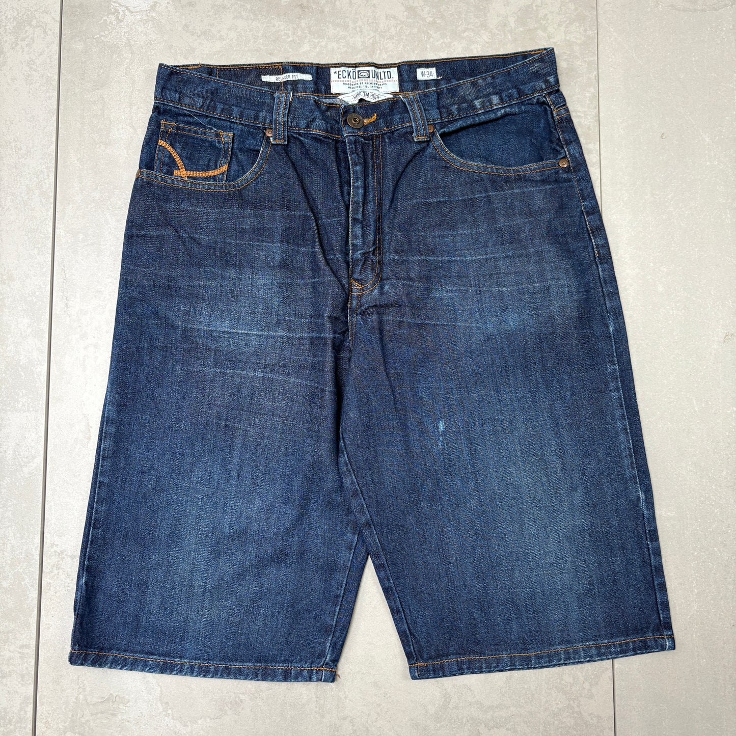 Vintage Ecko UNLTD Blue Embroidered Hip Hop Baggy Shorts Jorts - 34