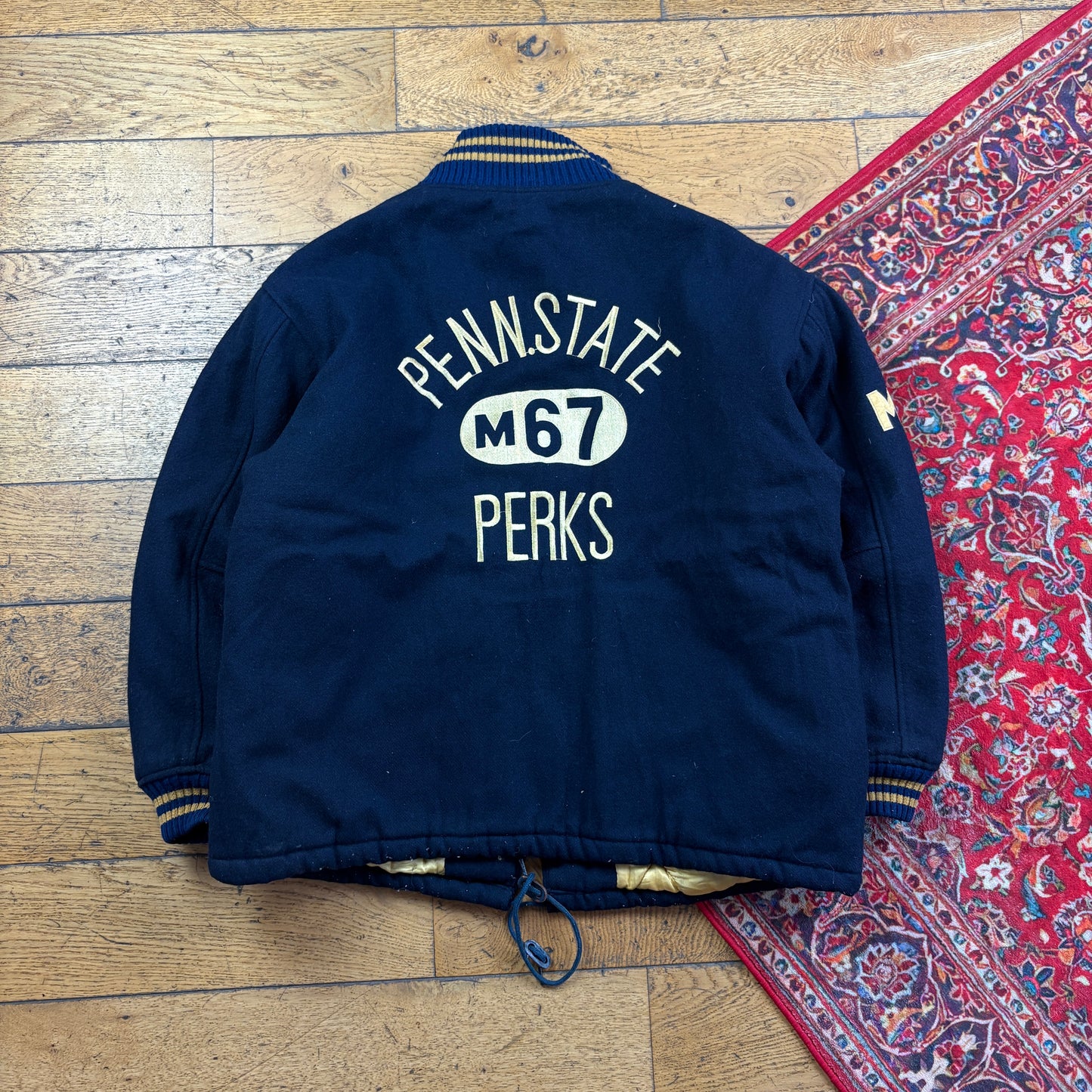 Vintage Penn State Wool Embroidered Navy Varsity Letterman Bomber Jacket - XL