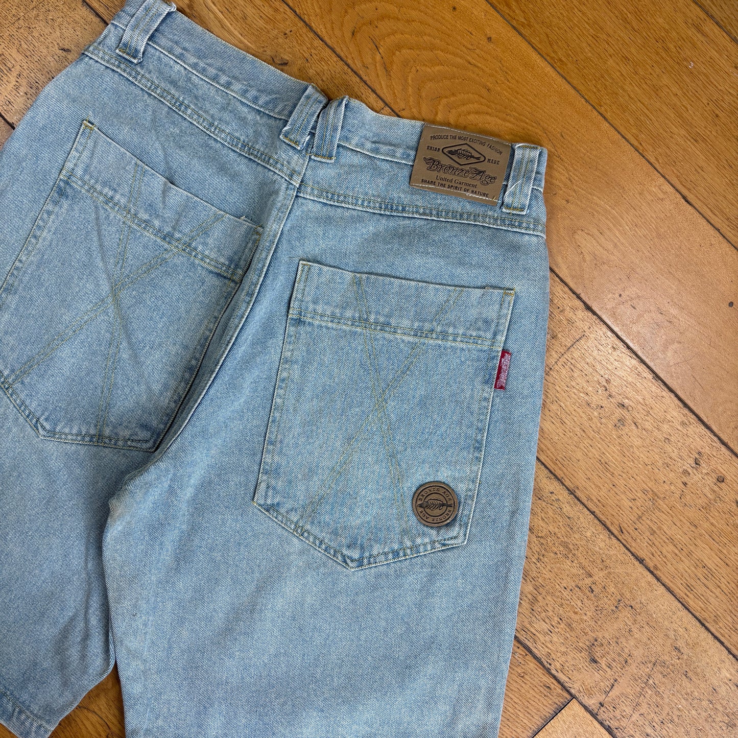 Vintage Embroidered Hip Hop Baggy Blue Shorts Jorts - 32