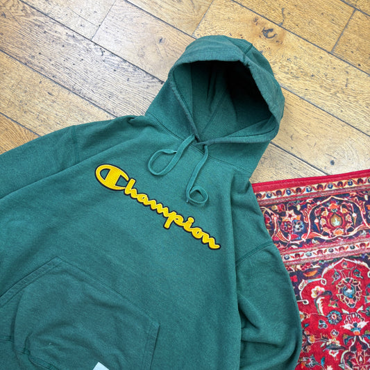 Vintage Champion Green Hoodie Embroidered Sweatshirt - XL