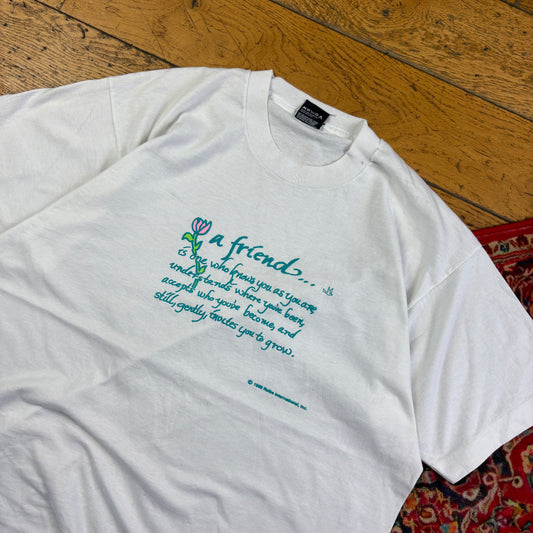 Vintage 1989 Friends White Funny Single Stitch Graphic T-Shirt - M