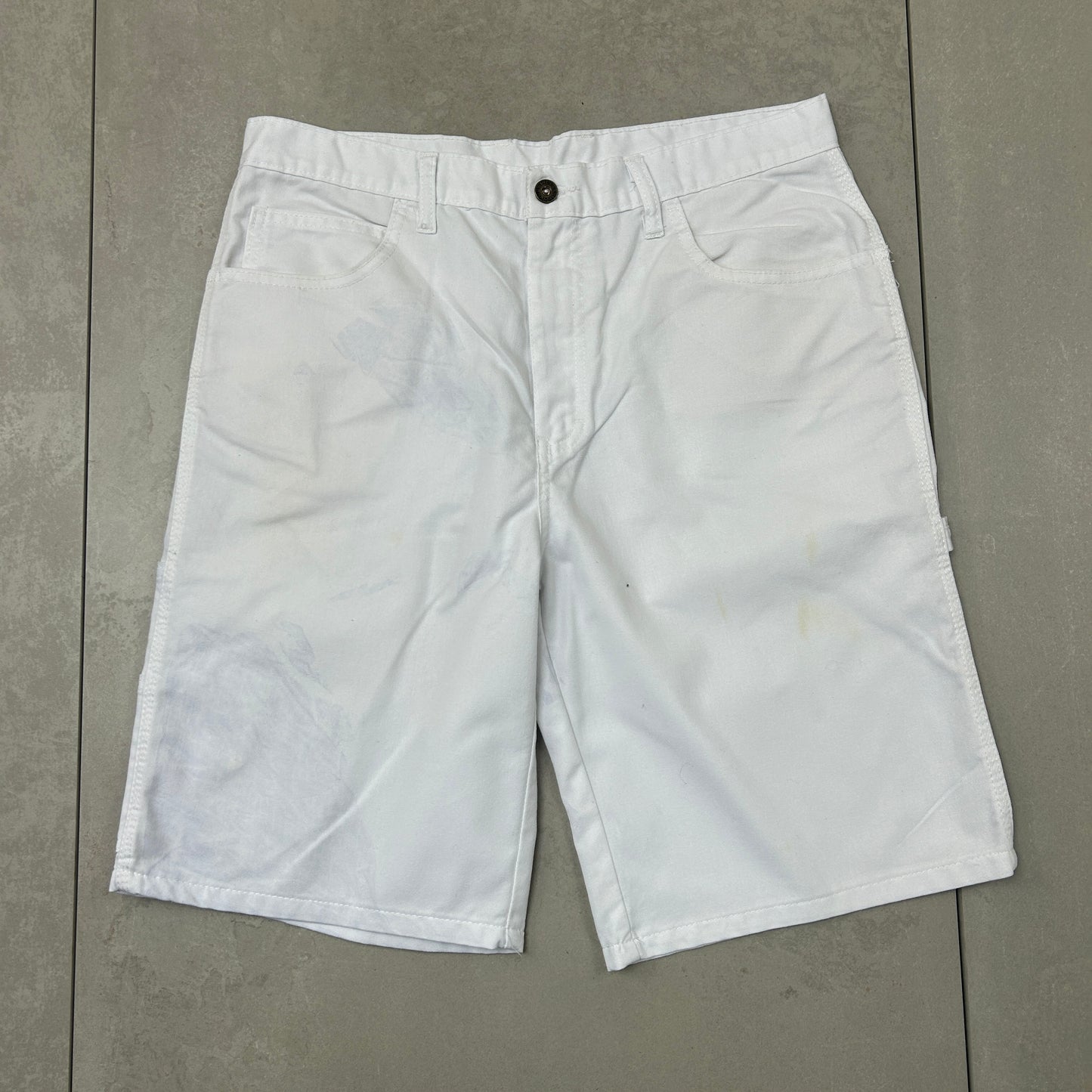 Vintage Dickies Workwear Carpenter White Baggy Shorts - 34