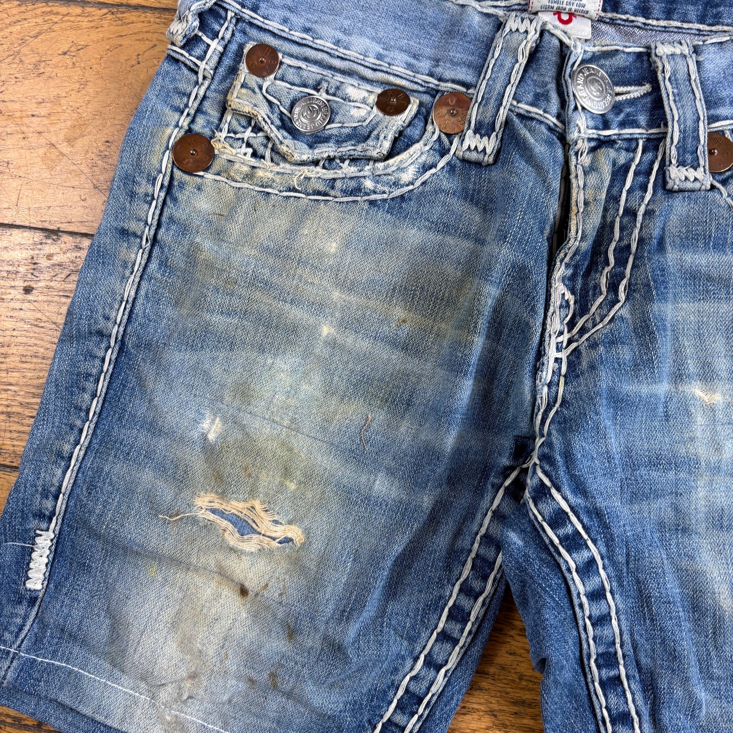 Vintage True Religion Blue Embroidered Y2K Shorts Jorts - 30