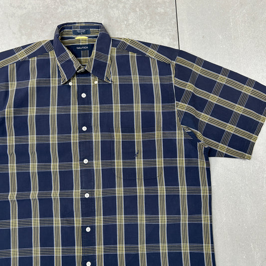 Vintage Nautica Blue Check Short Sleeve Shirt - L