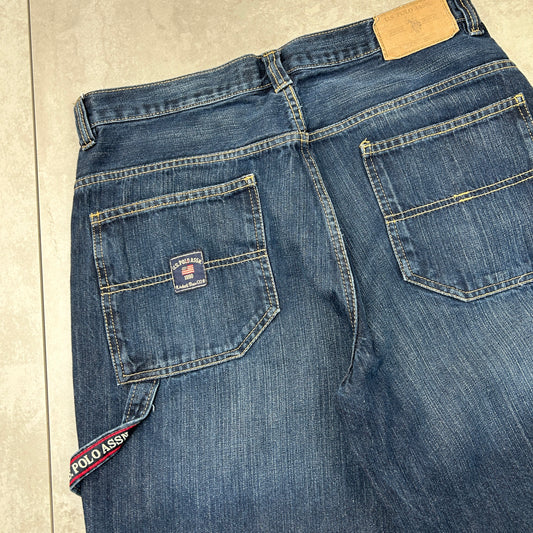 Vintage US Polo ASSN Embroidered Hip Hop Baggy Blue Shorts Jorts - 35