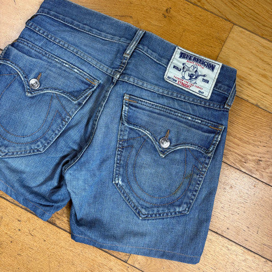 Vintage True Religion Blue Embroidered Y2K Shorts Jorts - 32