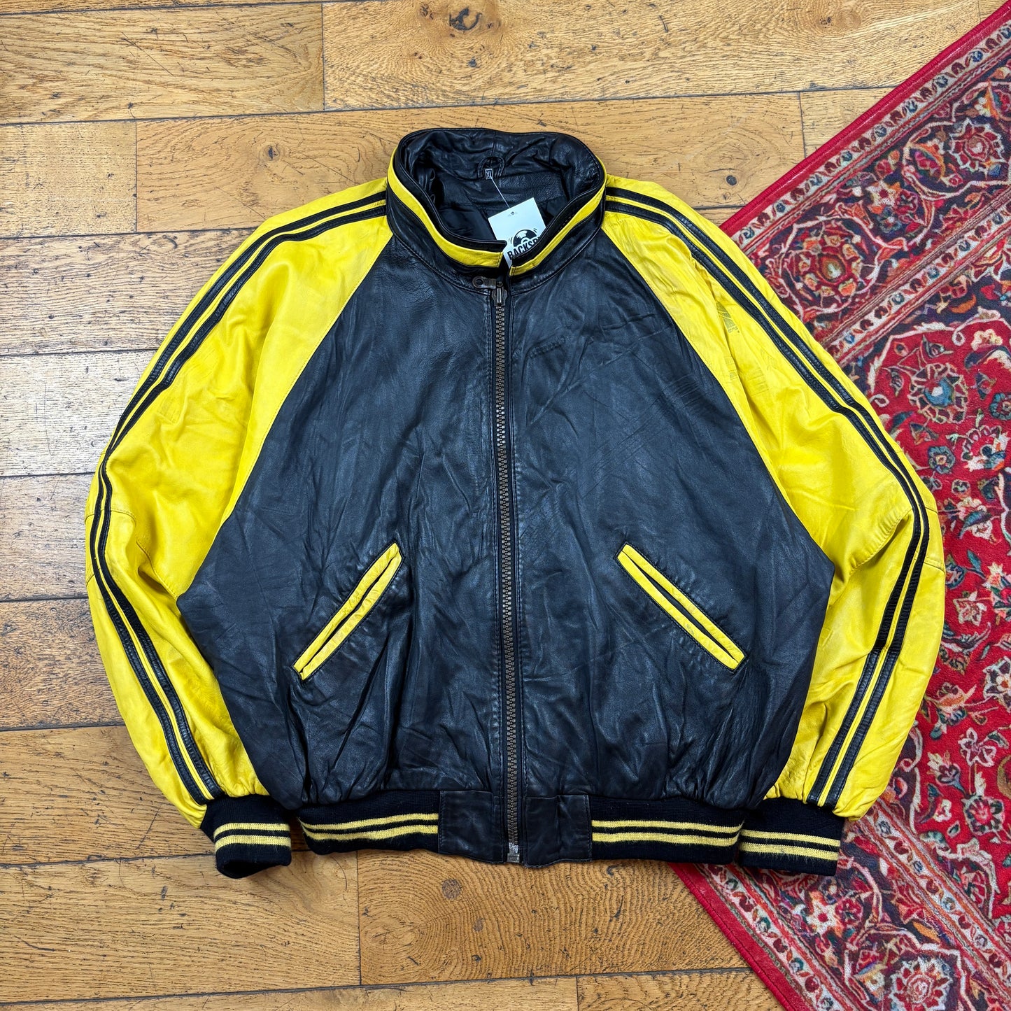Vintage Cocon Leather Black Yellow Jacket - XL