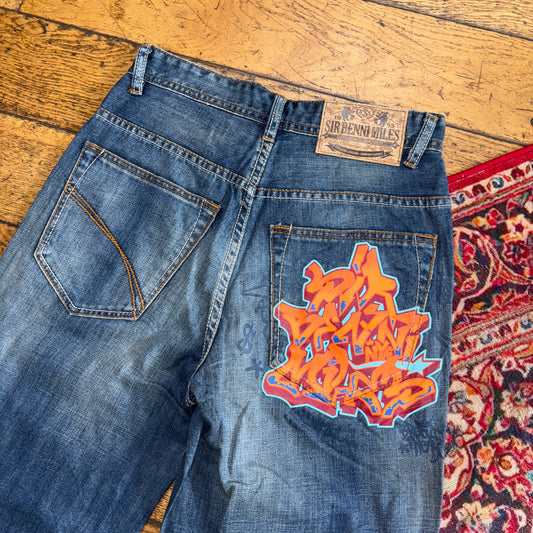Vintage Sir Benni Miles Blue Y2K Hip Hop Baggy Jeans Shorts Jorts - 30
