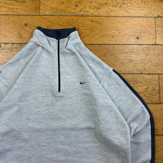 Vintage Nike Grey Swoosh Zip Embroidered Sweatshirt - M