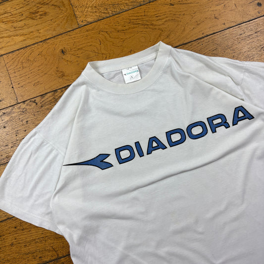 Vintage Diadora White Graphic T-Shirt - L