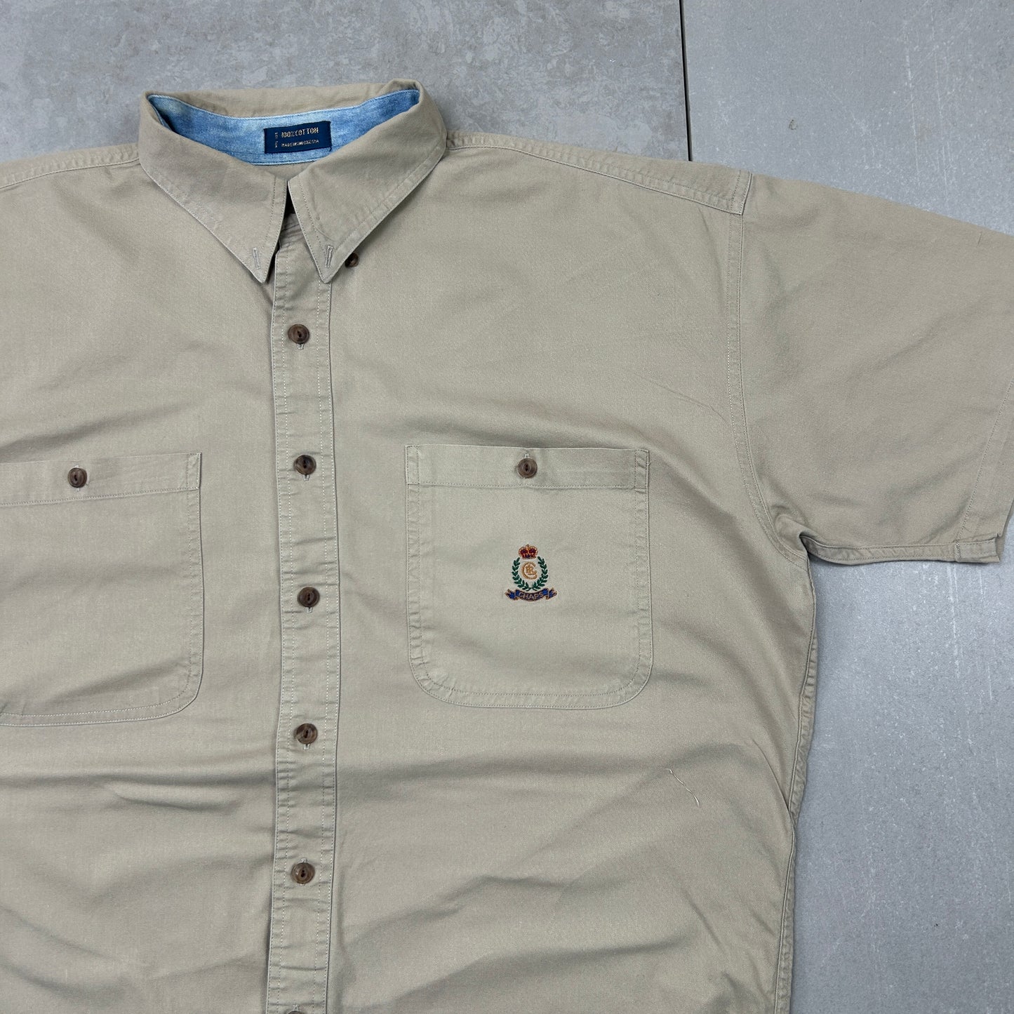 Vintage Ralph Lauren Chaps Short Sleeve Brown Embroidered Crest Shirt - L