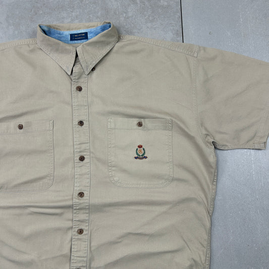 Vintage Ralph Lauren Chaps Short Sleeve Brown Embroidered Crest Shirt - L