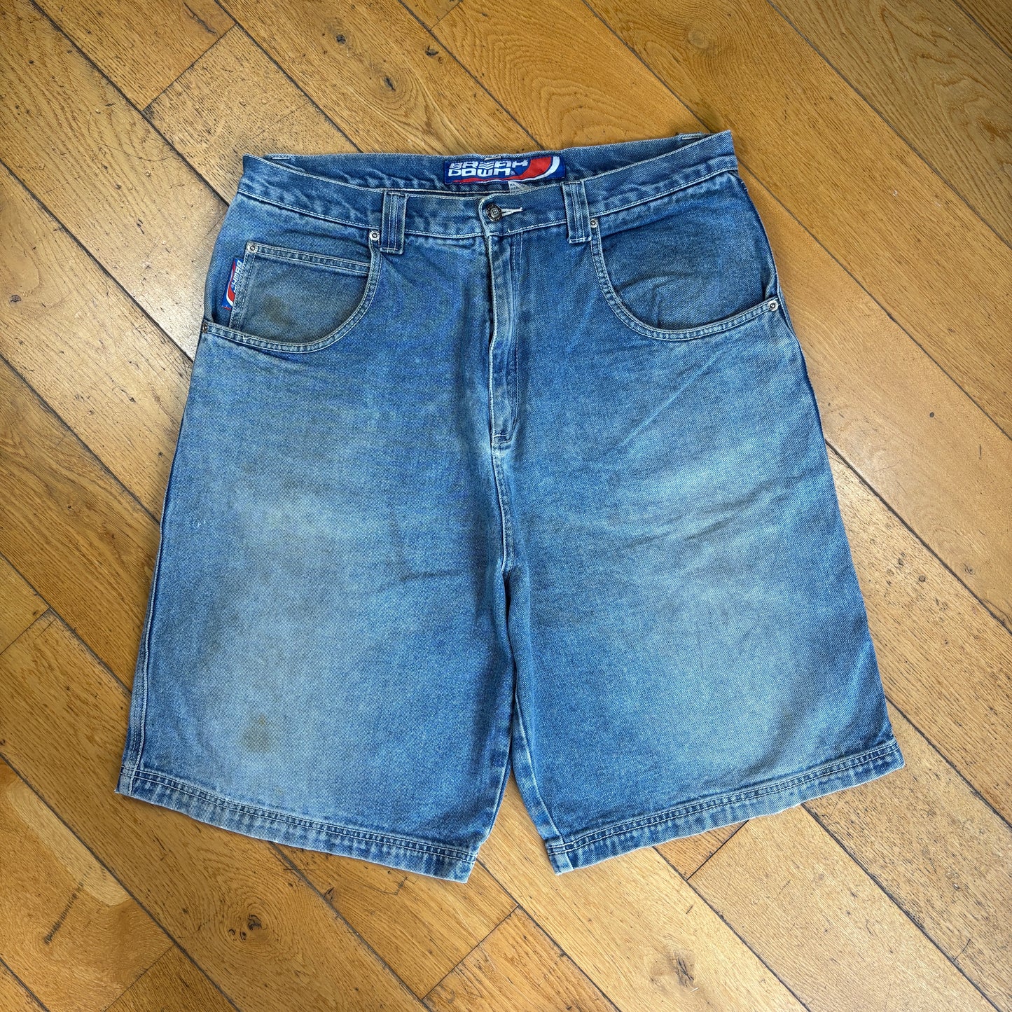 Vintage Break Down Hip Hop Blue Baggy Shorts Jorts - 38