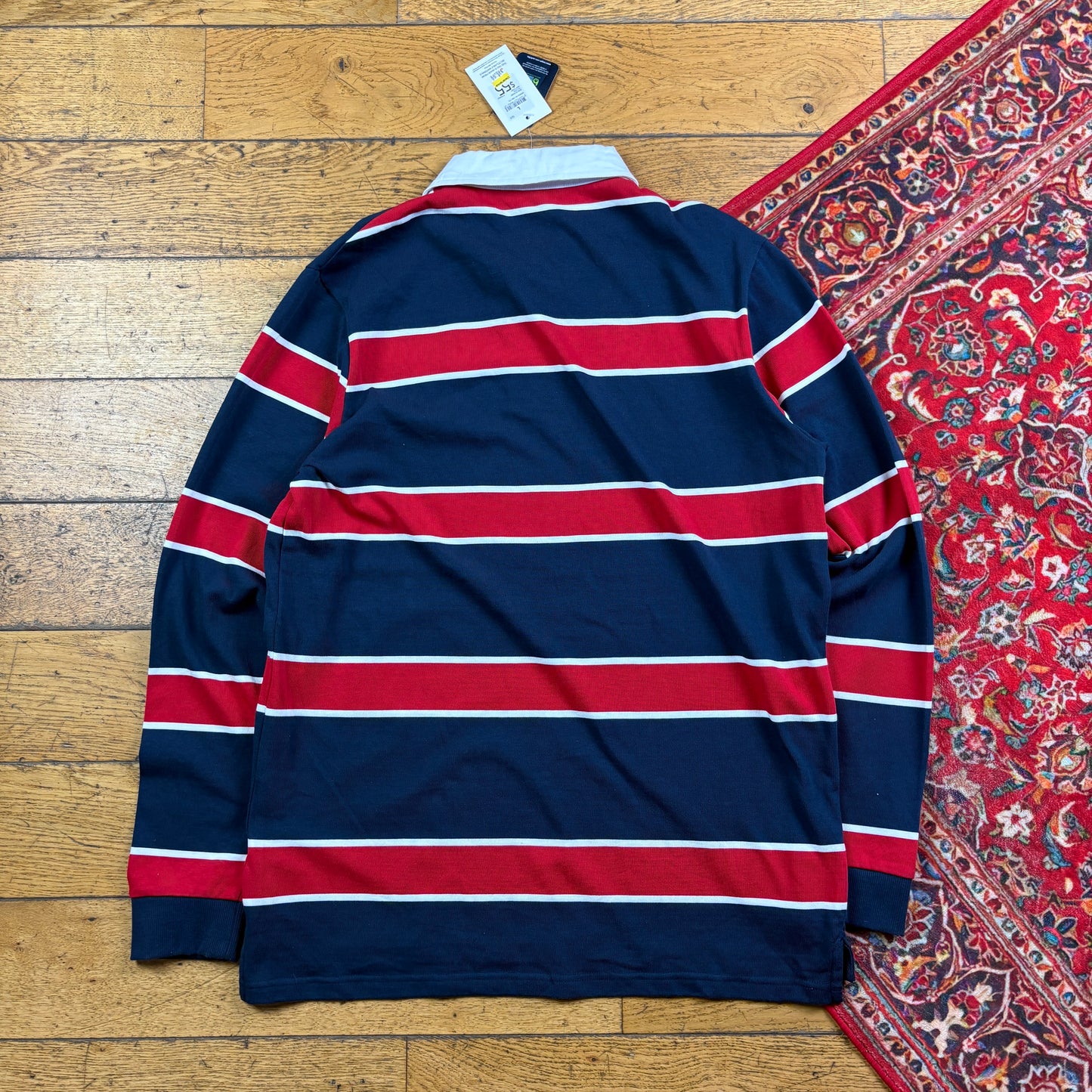 Vintage Fila Navy Red Stripe Rugby Polo Shirt - M