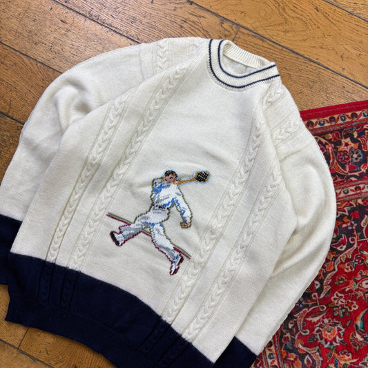 Vintage Embroidered Cream Cable Chunky Knit Jumper - XS