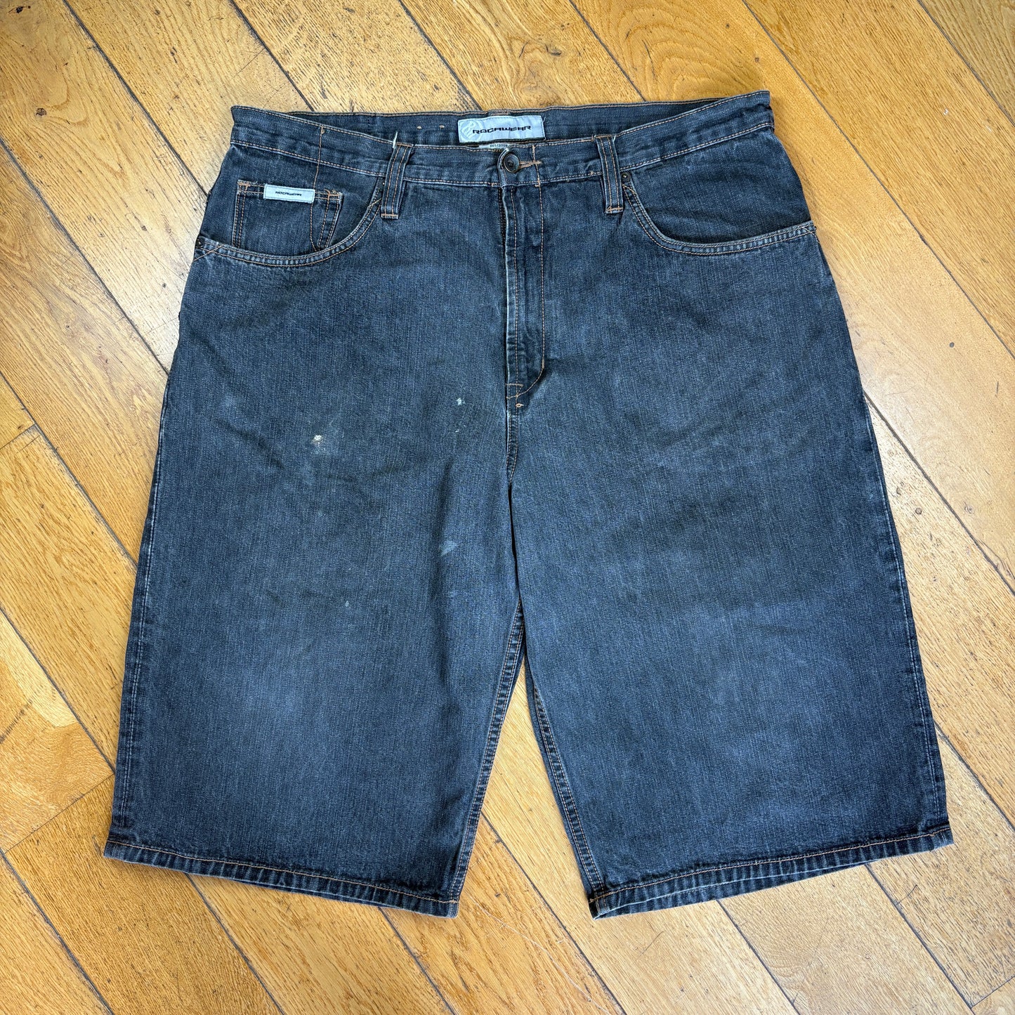 Vintage Rocawear Embroidered Hip Hop Black Baggy Shorts Jorts - 38