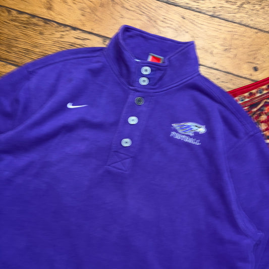 Vintage 90s Nike Swoosh Eagles Purple Embroidered Button Sweatshirt - XL