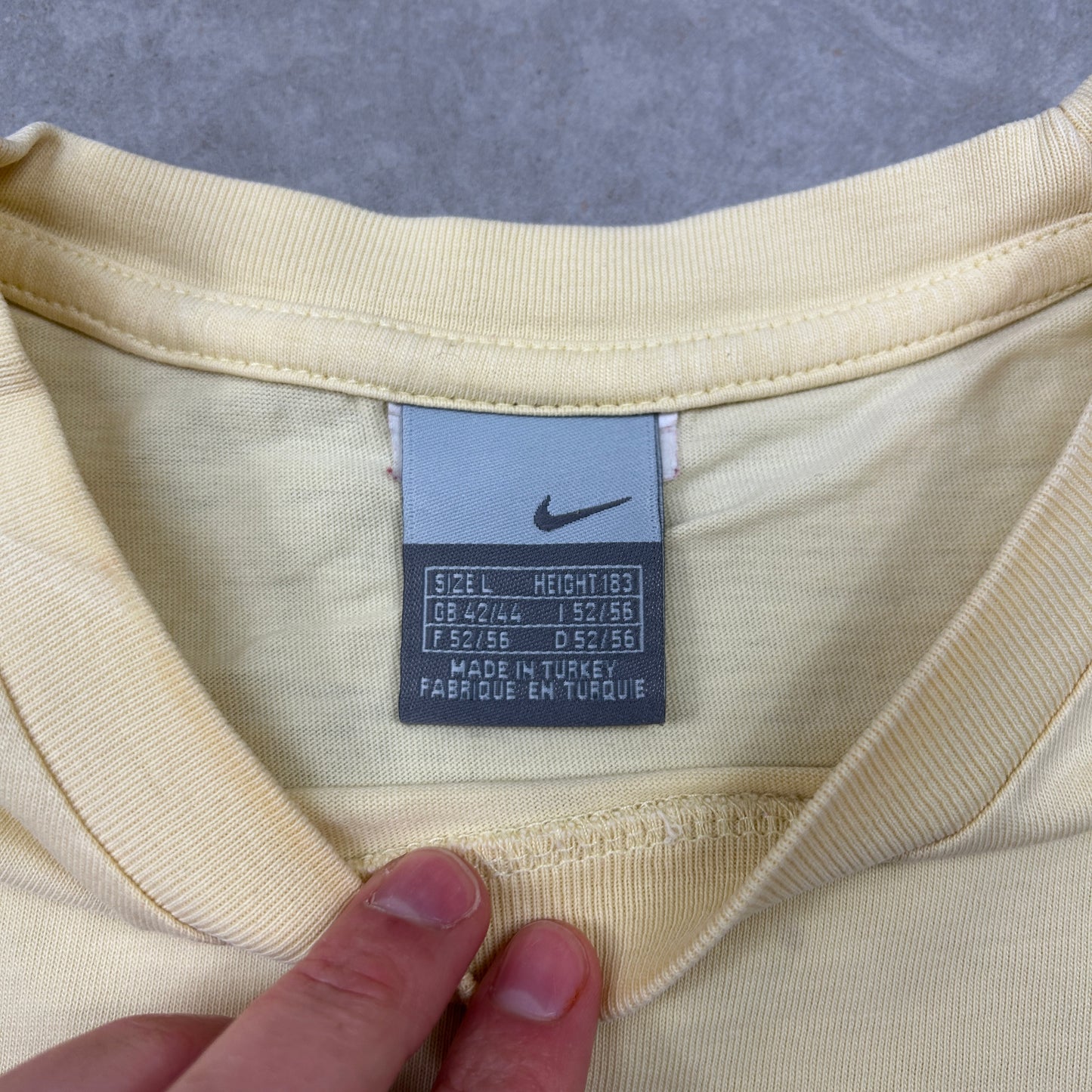 Vintage Nike Embroidered Spellout Yellow Graphic T-Shirt - L
