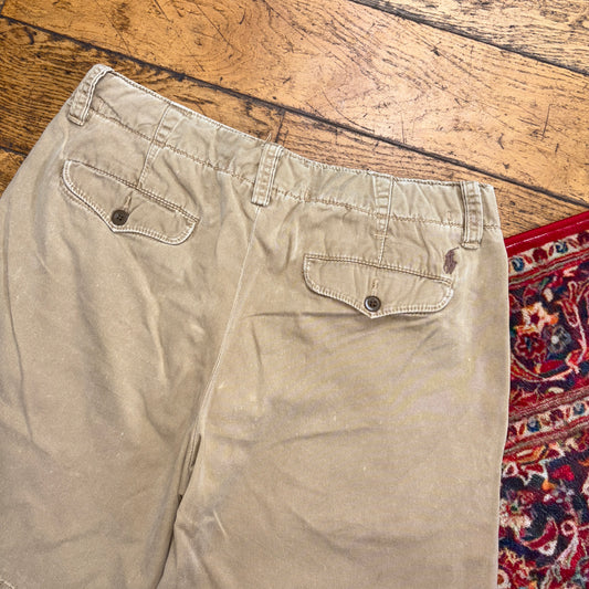 Vintage Ralph Lauren Embroidered Cream Chino Baggy Shorts Jorts - 34