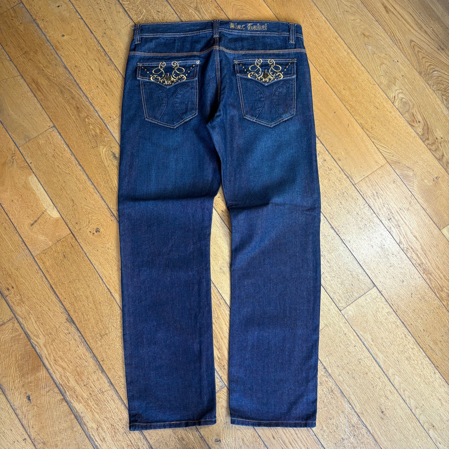 Vintage Blac Label Blue Embroidered Baggy Hip Hop Jeans - 42