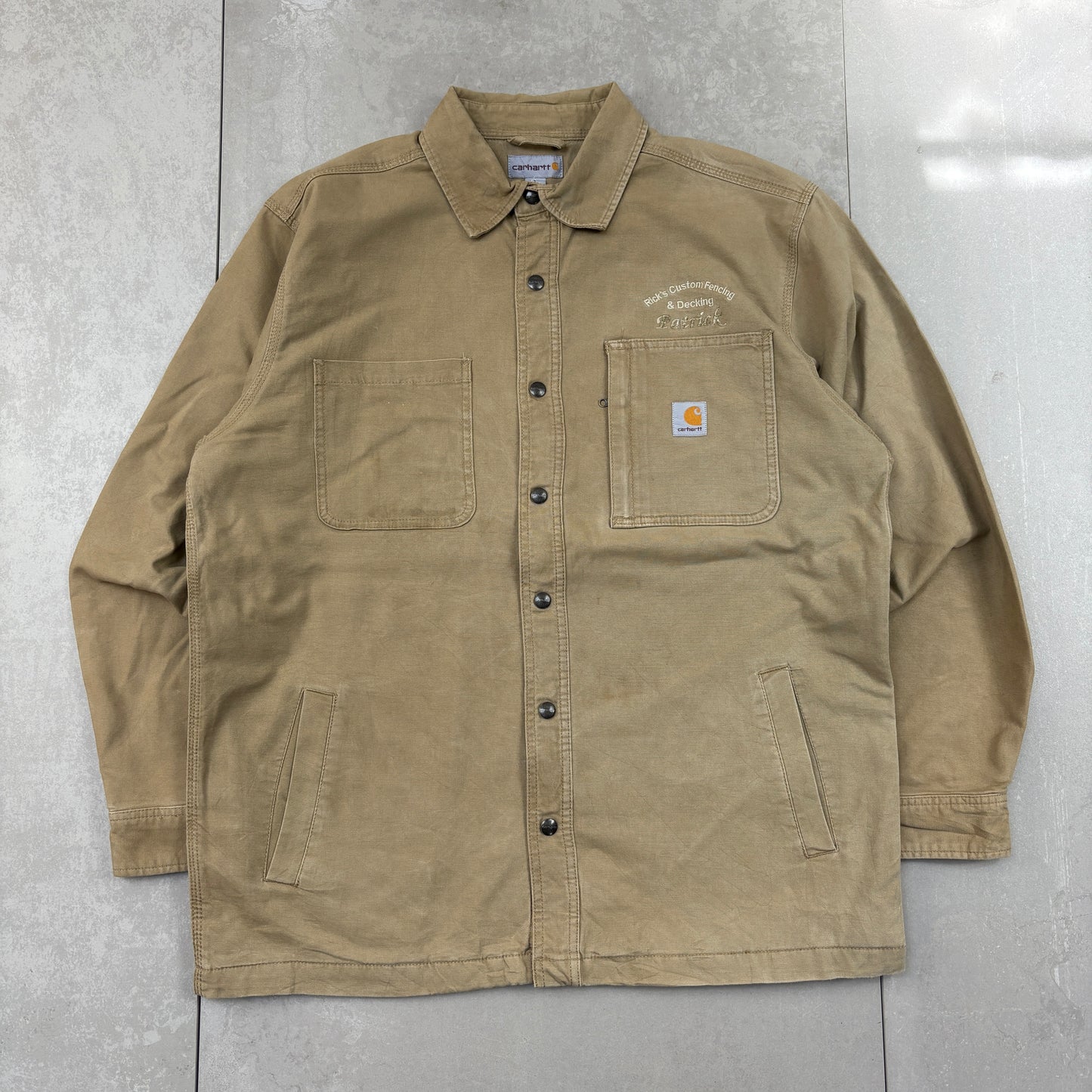 Vintage Carhartt Michigan Chore Cream Brown Workwear Jacket - L
