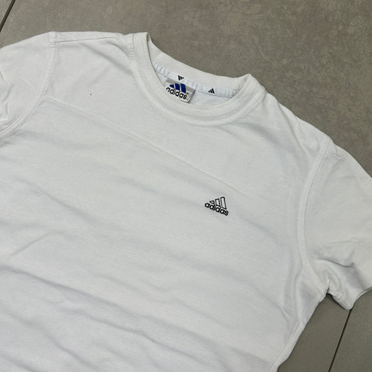 Vintage 90s Adidas White Embroidered Womens T-Shirt - Size 14