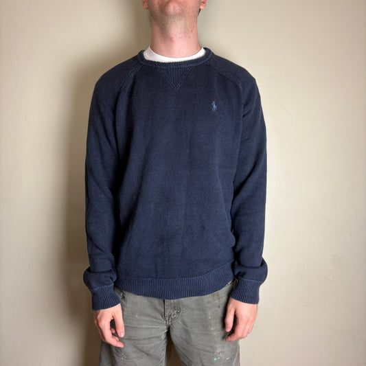 Vintage Ralph Lauren Navy Crewneck Chunky Knit Jumper - L