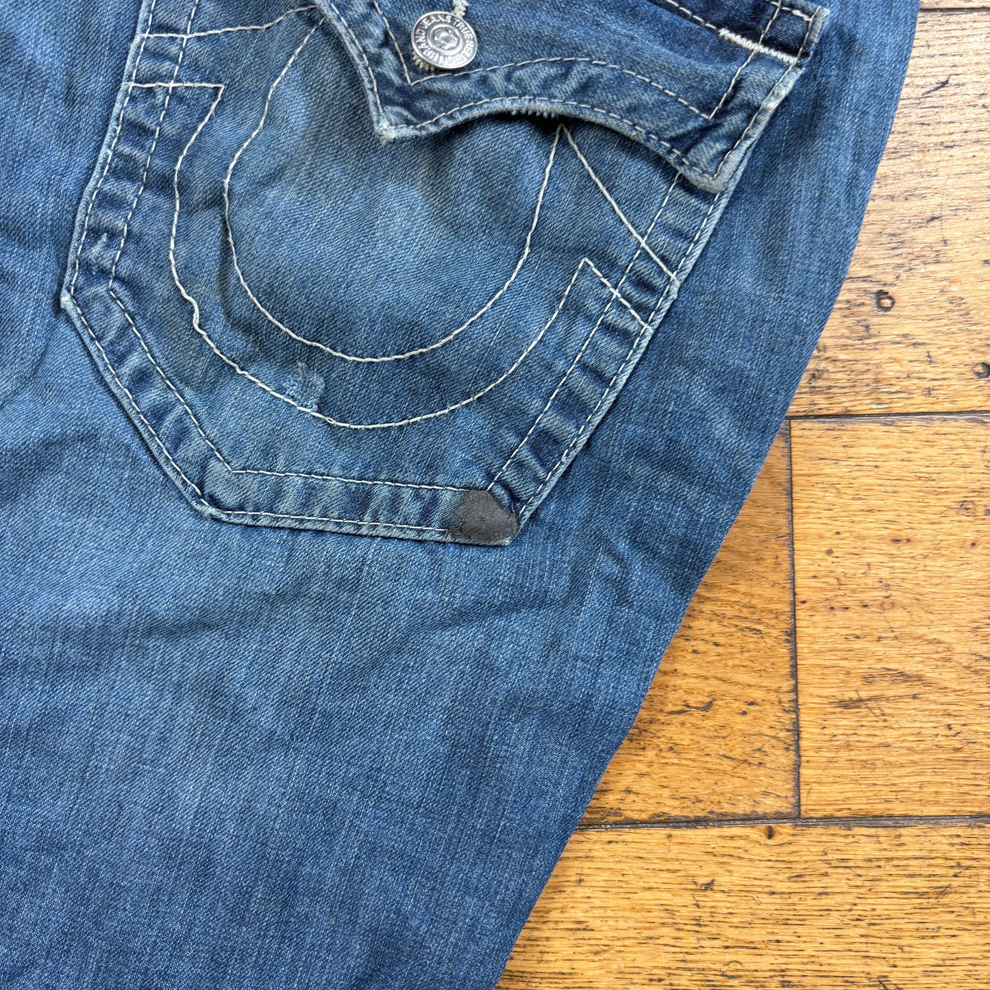 Vintage True Religion Blue Embroidered Y2K Shorts Jorts - 40