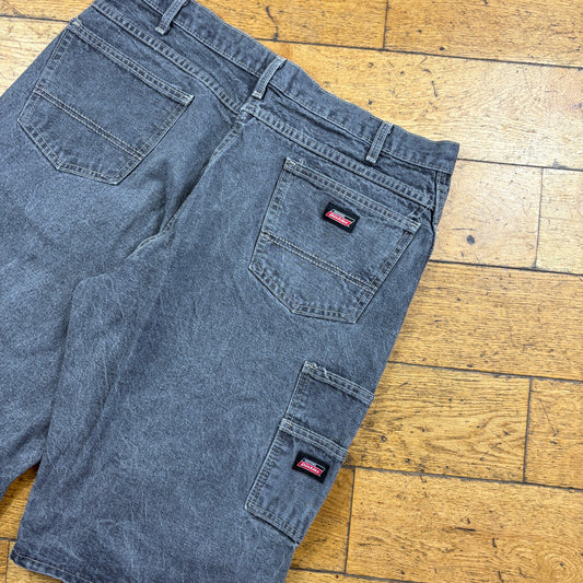 Vintage Dickies Workwear Carpenter Grey Baggy Shorts - 36