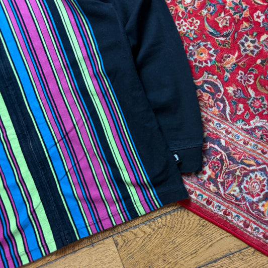 Vintage Stussy Black Stripe Zip Polo Rugby Shirt - M