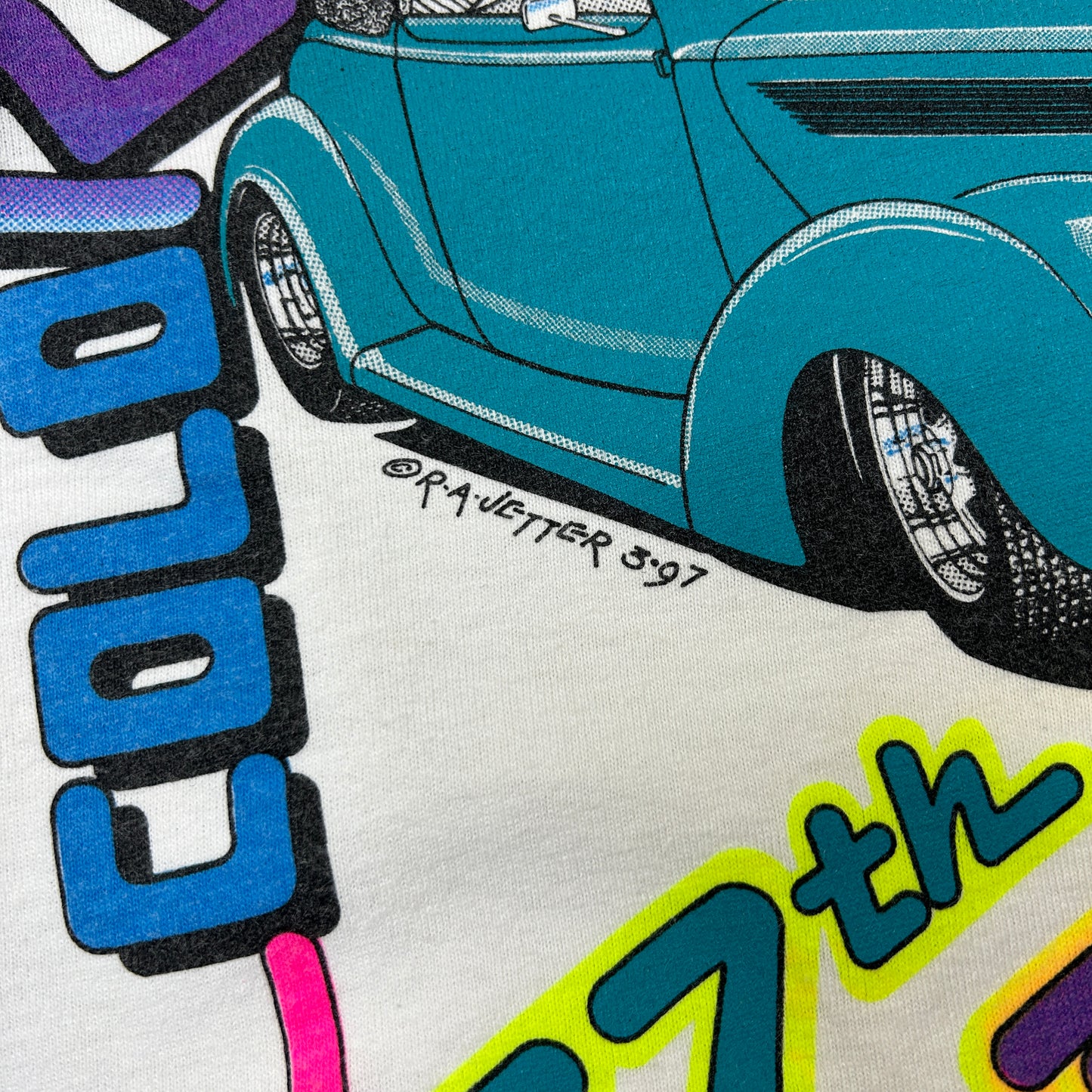 Vintage 1997 Single Stitch Car Graphic White T-Shirt - L