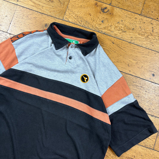 Vintage Diadora Black Orange Stripe Polo T-Shirt - M