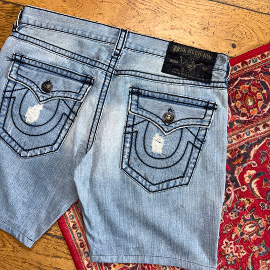 Vintage True Religion Blue Embroidered Y2K Shorts Jorts - 40