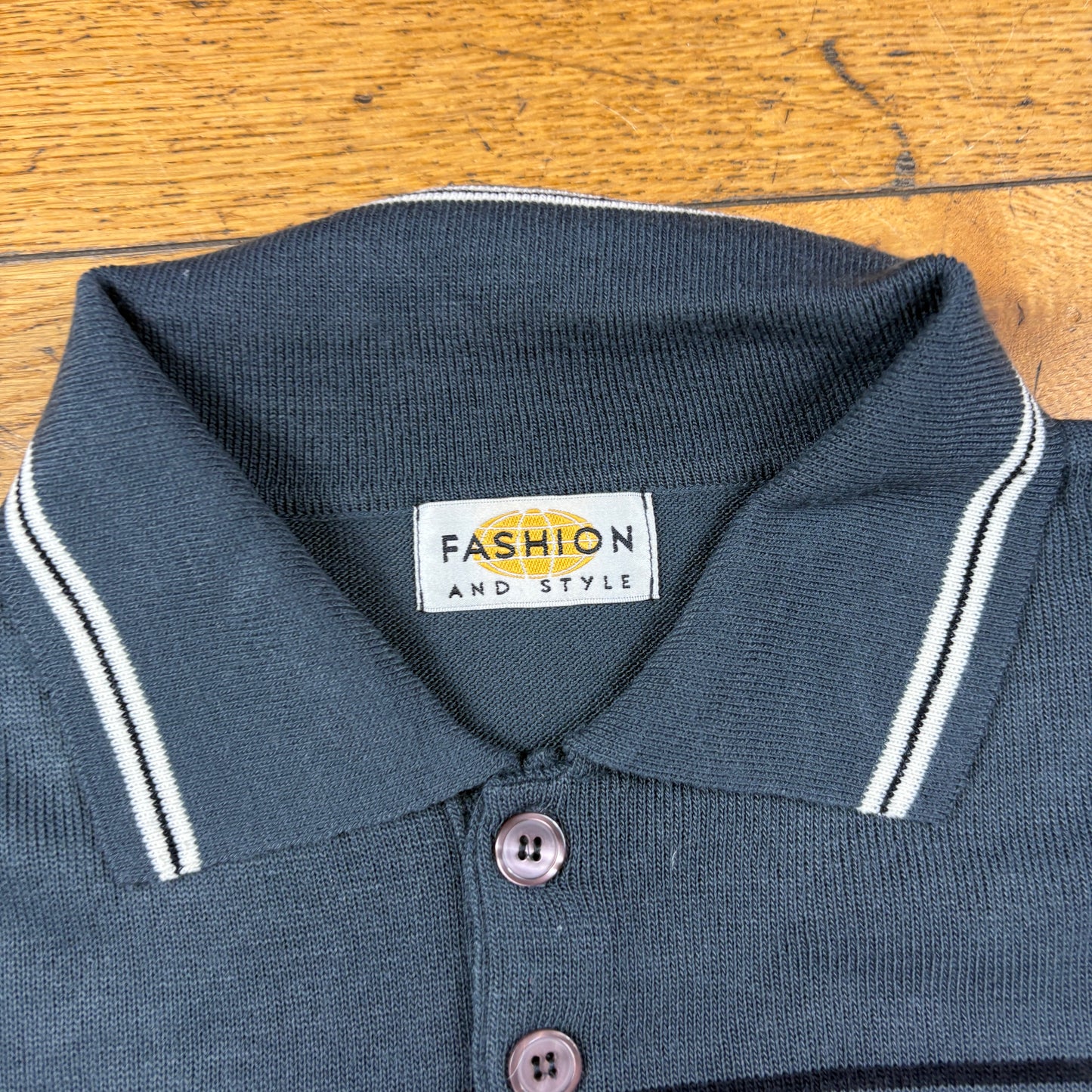 Vintage Grey Stripe Polo T-Shirt - L