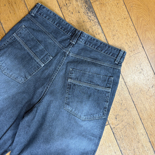 Vintage Embroidered Hip Hop Black Grey Baggy Shorts Jorts - 34