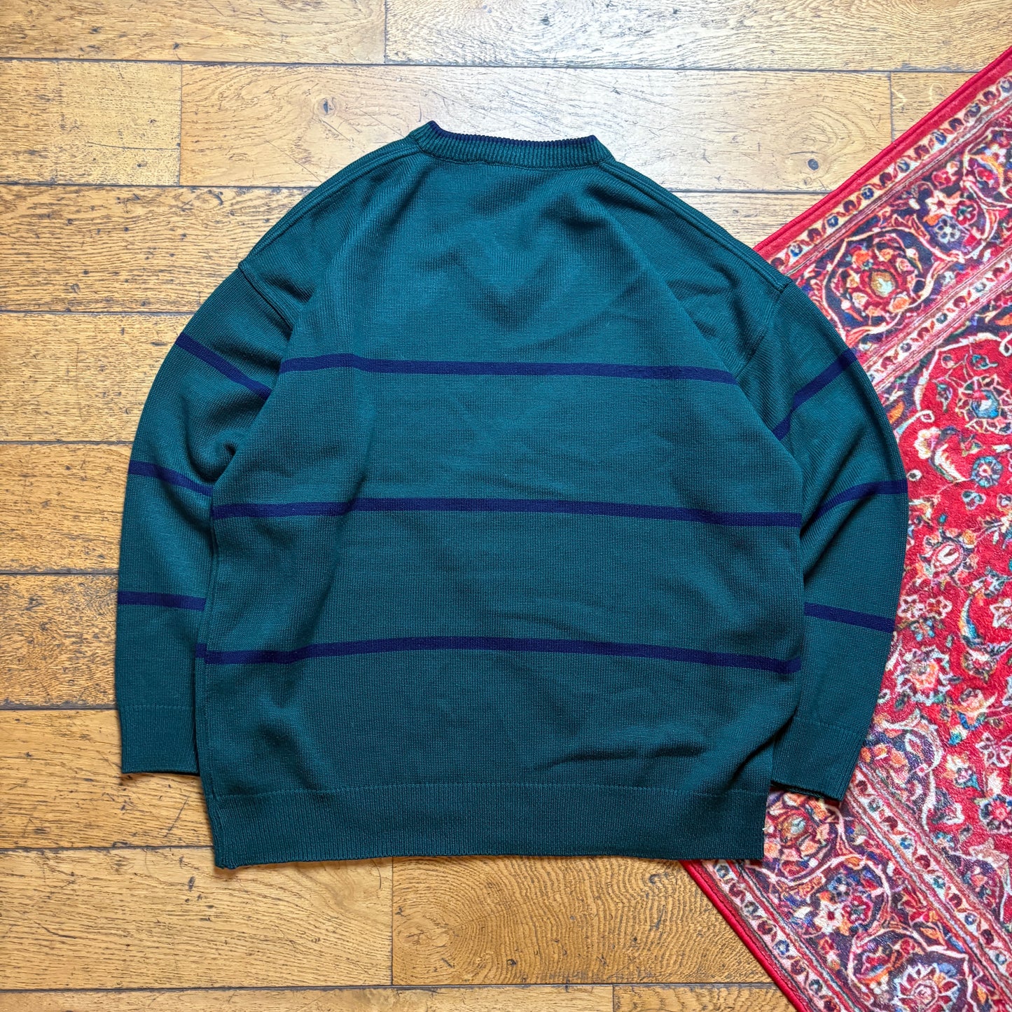 Vintage Green Chemise Lacoste Stripe Chunky Knit Jumper - L