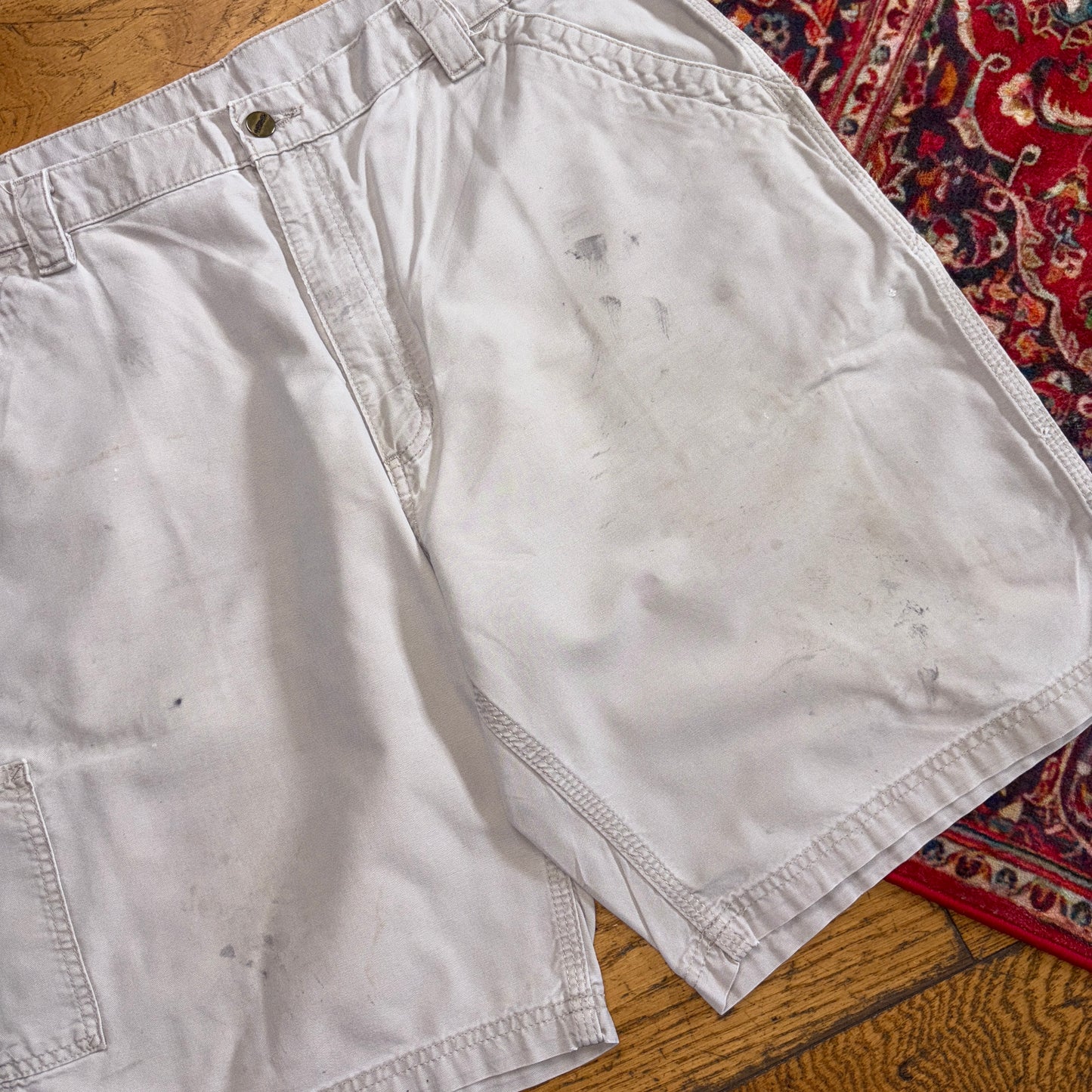 Vintage Carhartt Workwear Baggy Cream Carpenter Shorts - 40