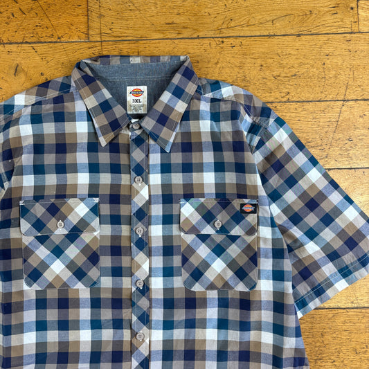 Vintage Dickes Blue Short Sleeve Workwear Shirt - 3XL