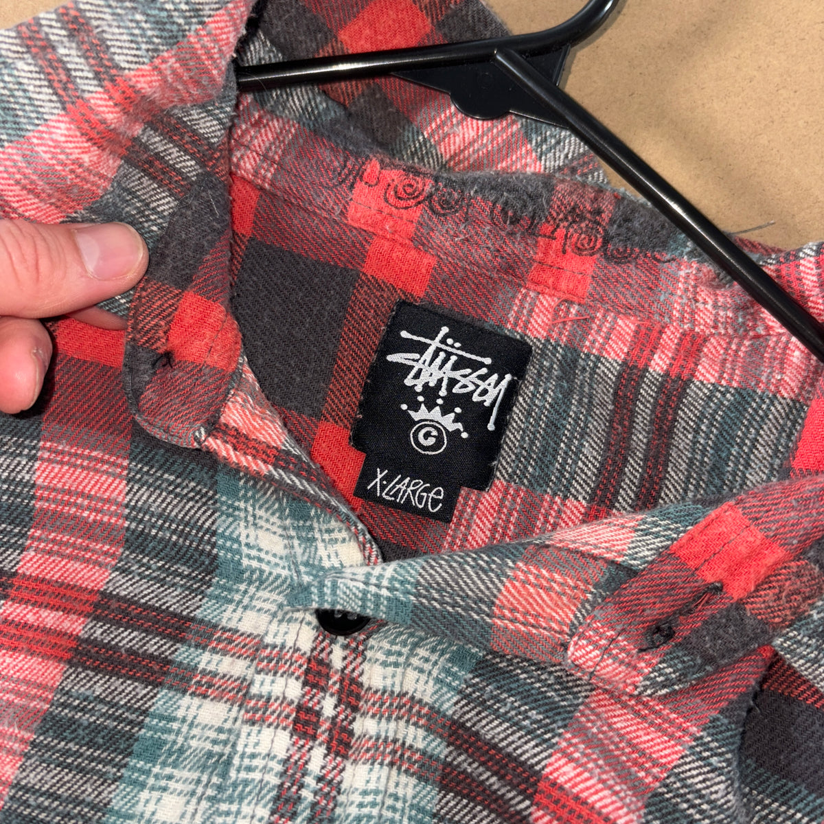 Stussy Red Check Plaid Flannel Shirt - M