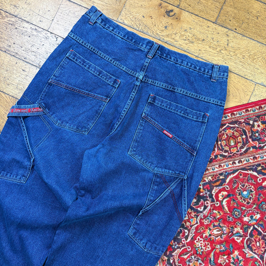 Vintage Blue JNCO Style Embroidered Y2K Hip Hop Baggy Jeans - 40