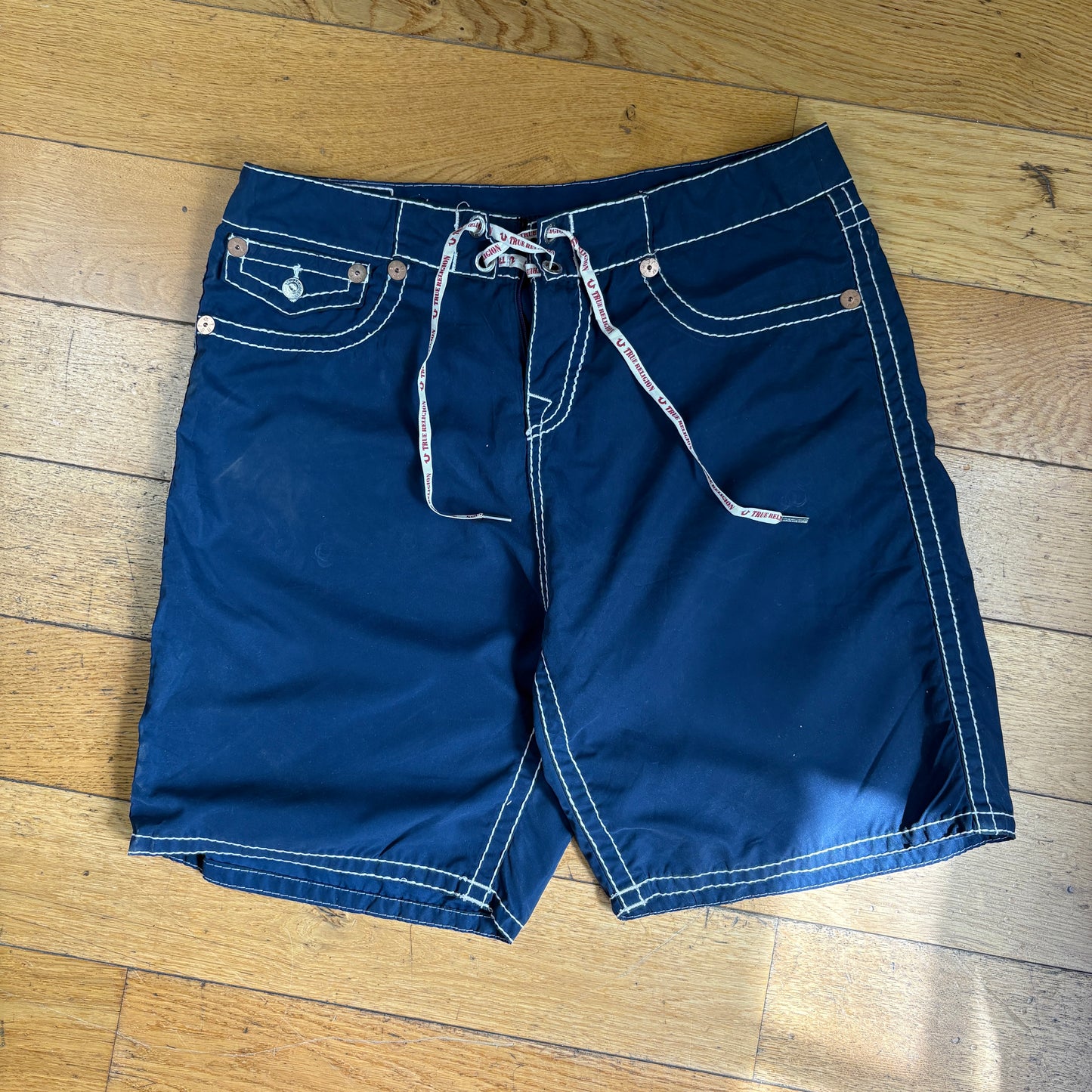 Vintage True Religion Surf Embroidered Y2K Navy Shorts Jorts - 38