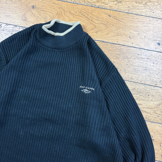 Vintage Rip Curl Black Knit Surfwear Embroidered Sweatshirt - L