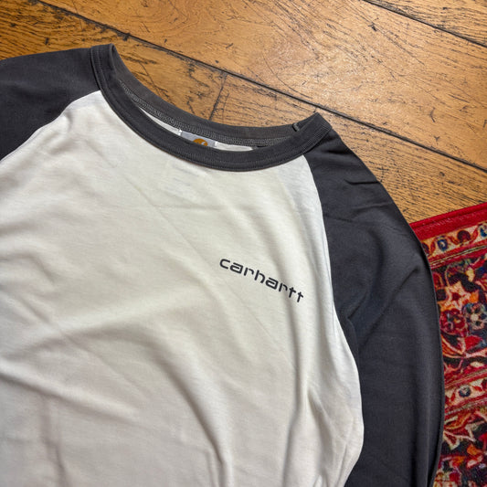 Vintage Carhartt Cream Brown Raglan Long Sleeve Graphic T-Shirt - S